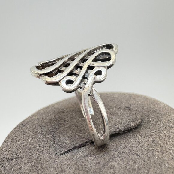 VTG Solid Sterling Silver 925 Intricate Scroll Band Statement Ring Size 7 - Picture 3 of 12